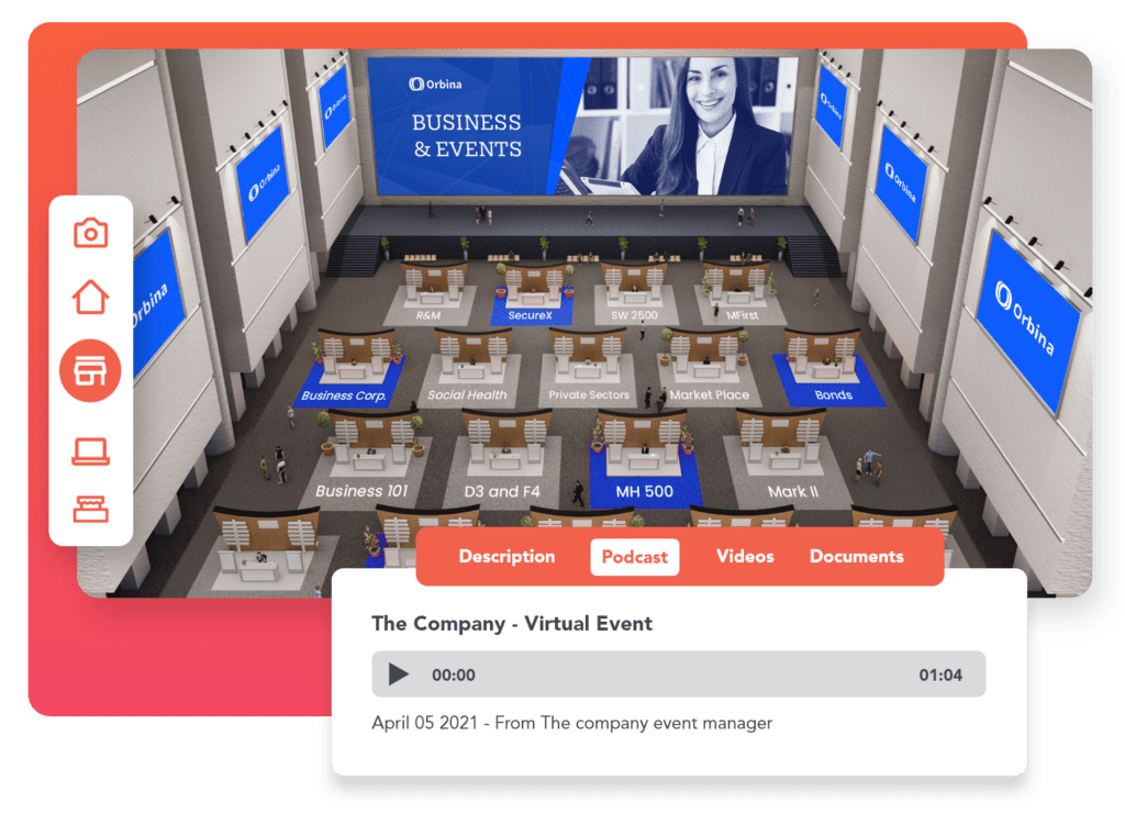 Image of interactive virtual environment for a virtual conference by vFairs.
