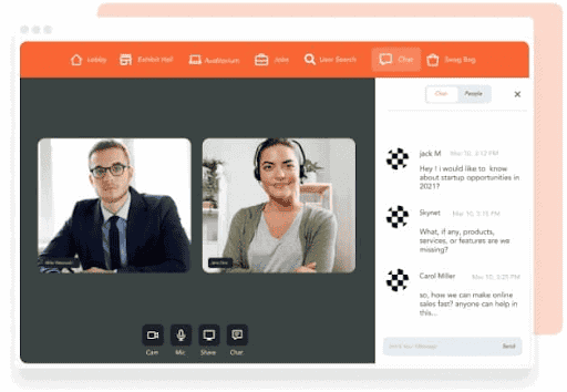 vFairs platform showing chat option